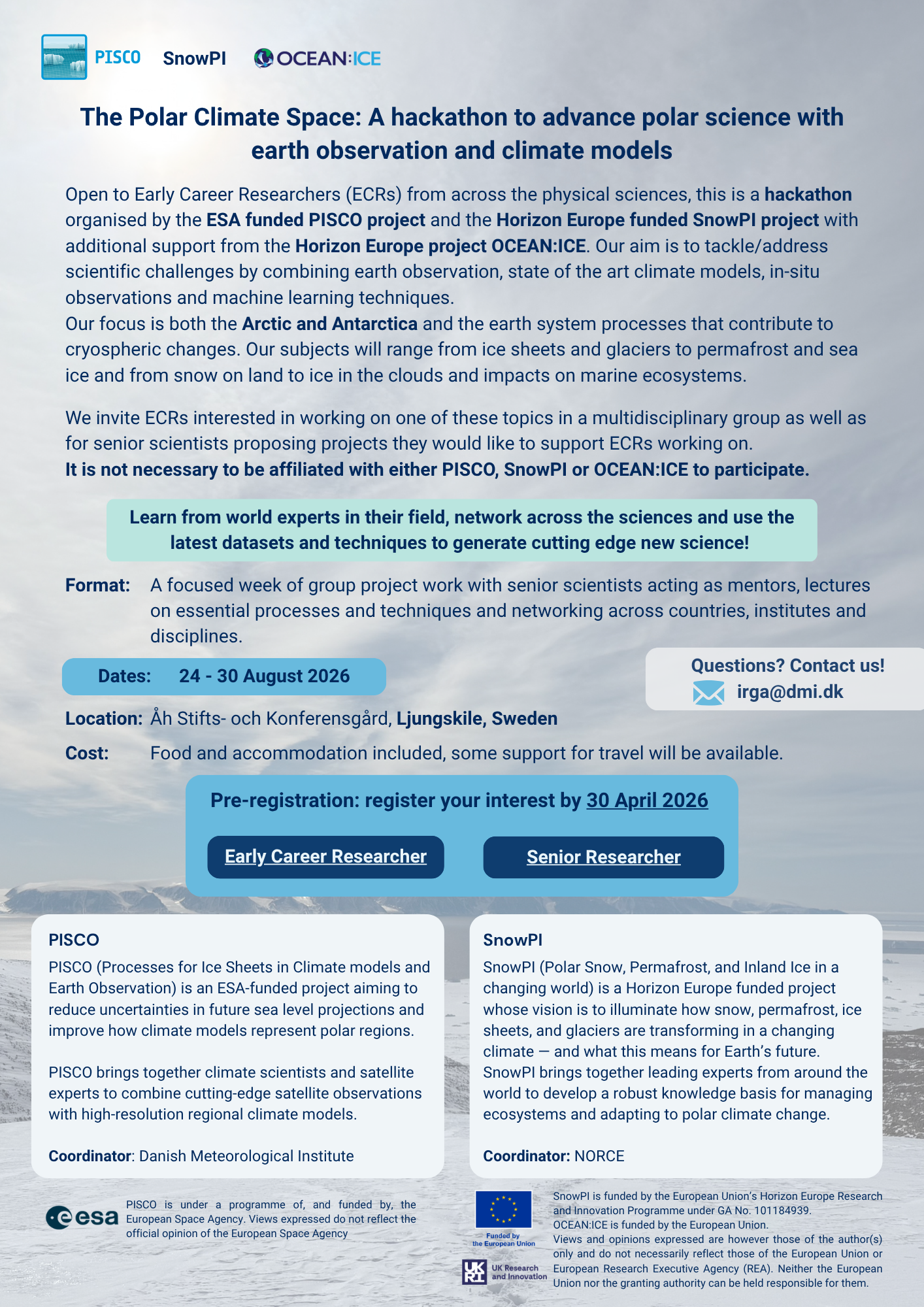 PISCO-SnowPI hackathon invite and save the date